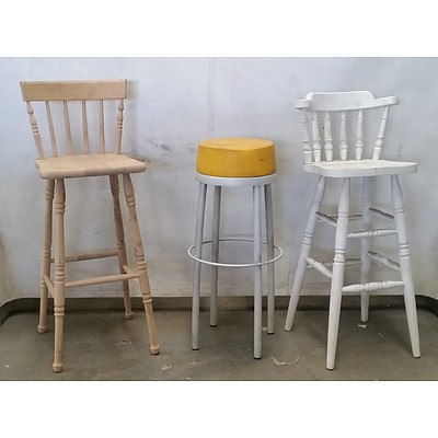 Group of Nine Various Bar Stools and Chairs
