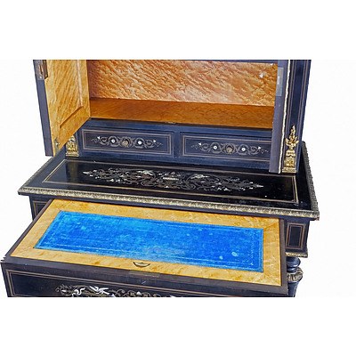 Fine French Napoleon III Ebonized, Ormolu Mounted, Ivory and Pearl Shell Inlaid Bureau, 3rd Quarter of the 19th Century
