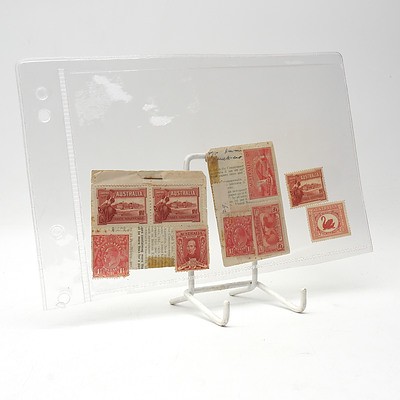 Various Australian Pre Decimal Stamps, Including Two King George V 1 1/2 d Red, 1929 Centenary of Western Australia  1 1/2 d Swan and More