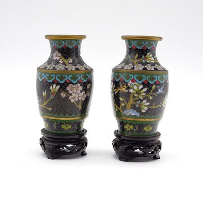 Pair of Chinese Cloisonne Vases with Stands