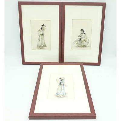 Five Indian Miniature Ink and Gouache On Paper