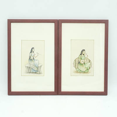 Five Indian Miniature Ink and Gouache On Paper