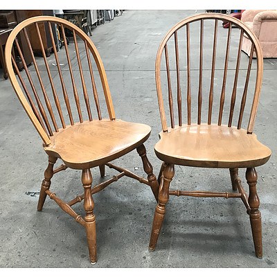 Set of Six Windsor Style Beech Dining Chairs