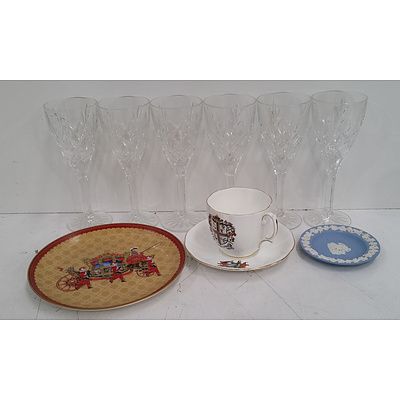 Six Cut Crystal Wine Glasses, Royal Albert Tea Pair, Wedgwood Jasperware and More