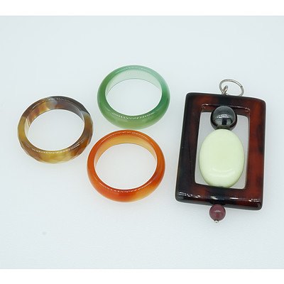 Three Agate Rings and an Agate pendant
