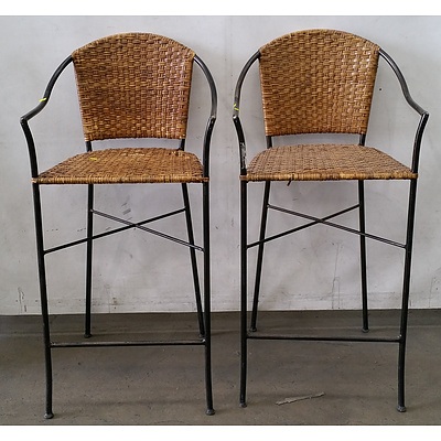 Wicker Bar Chairs/Stools - Lot Of 2