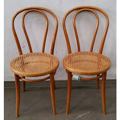 Two Antique Bentwood Chairs With Woven Seats