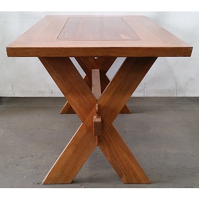Interesting Contemporary X Frame Dining Table with Mortice and Tenon Stretcher
