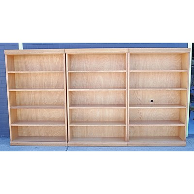 Set of Three Large Custom Built Ash Open Bookcases