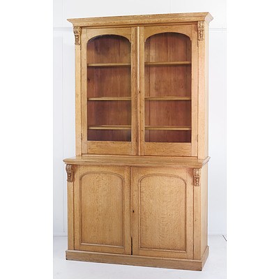 Large Victorian Pale Oak Bookcase