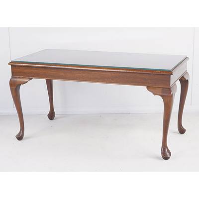 Vintage Maple Coffee Table With Cabriole Legs and Glass Top