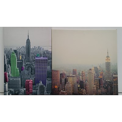 Stretched Canvas City Scape Prints - Lot of Two