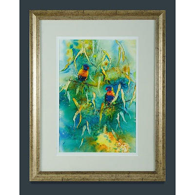 KING Myrle 'Rainbow Lorikeets', W/Clr, ink and gouache