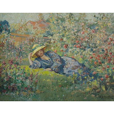 WATKINS John S (1866-1942), 'The Rose Garden', Oil on Panel