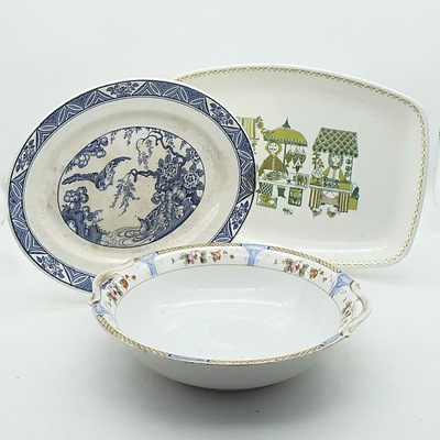 Large Group of Antique and Vintage Ceramics Including, Royal Doulton Autumn Glory Cake Plate, Pates Potteries Vase, Carlton Ware, Crown Devon, and More