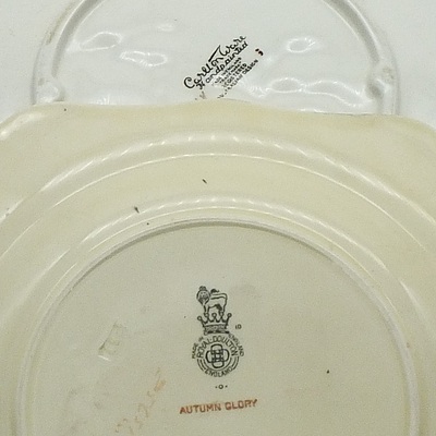 Large Group of Antique and Vintage Ceramics Including, Royal Doulton Autumn Glory Cake Plate, Pates Potteries Vase, Carlton Ware, Crown Devon, and More