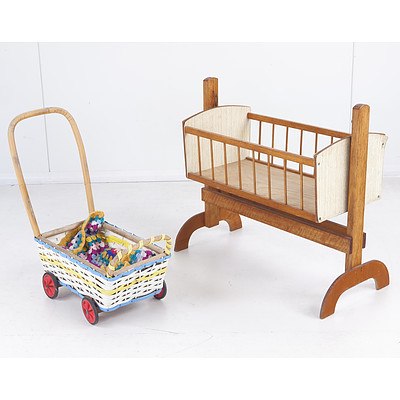 Vintage Children's Rocking Crib and Pram