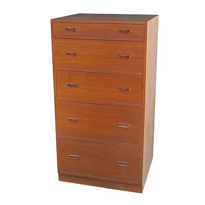 Unusual Vintage Teak Narrow Chest of Drawers, Circa 1960s