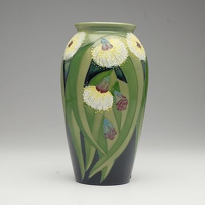Limited Edition Moorcroft Tasmanian Blue Gum Patterned Vase Designed by Sally Tuffin, Circa 1988
