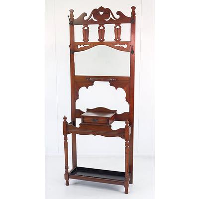 Good Edwardian Arts and Crafts Walnut Mirror Back Hall Stand, Early 20th Century