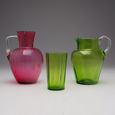 Victorian Coloured Glass Jugs and a Cup