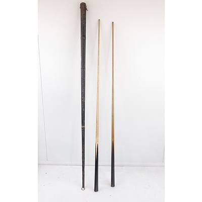 Fac-Simile of the Cue Used by J Roberts (Champion) Jan 1899 & Another Cue Inscribed A. L. Cock and Co