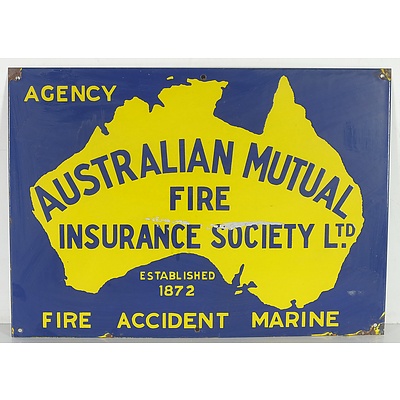 Vintage Australian Mutual Fire Insurance Society Enameled Tin Sign