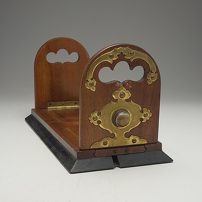 Late Victorian Beltjemann's Brass Bound Oak Book Slide With an Inlaid Gemstone at Either End Circa 1880