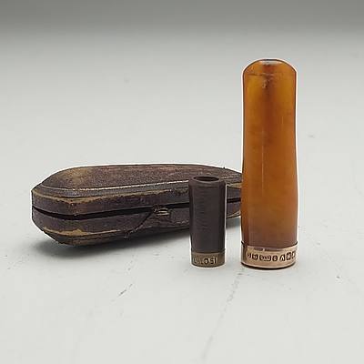 Bartonreal Briar 15ct Gold Topped Cigarette Holder and Another Birmingham 9ct Gold Topped Cigarette Holder with Case
