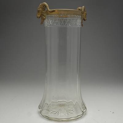 Victorian Cut Glass Vase with Brass Goats Head Finials