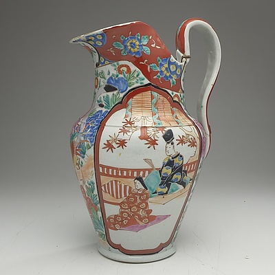 Victorian Hand Painted Imari Style Jug with Old Stapled Repairs, England Circa 1880