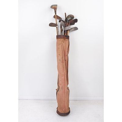 Group of Vintage Golf Clubs and Carry Bag, Including Greensite, F. H. Ayres, Tom Auchterlione and More