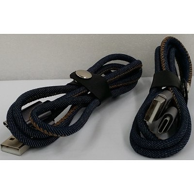 Jean Fabric 2.0 Amp USB Charging Cable for Samsung Galaxy S10 - Lot of 200 - Brand New - RRP $1000.00