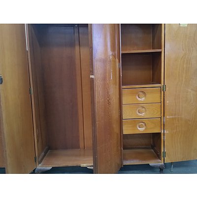 Art Deco Queensland Black Walnut and Maple Wardrobe and Cabinet - Circa 1940's