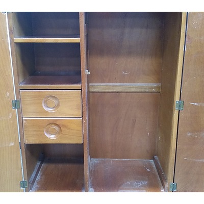 Art Deco Queensland Black Walnut and Maple Wardrobe and Cabinet - Circa 1940's