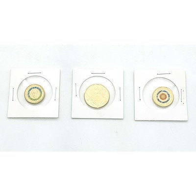 Two 2018 Two Dollar Coins and One 2018 One Dollar Coin, including Eternal Flame and Gold Coast