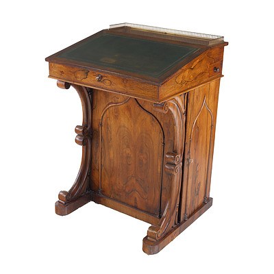 Good Early Victorian Rosewood Davenport with Pierced Brass Gallery Circa 1850