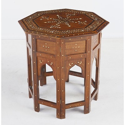 Indian Bone And Ebony Inlaid Padouk Octagonal Low Table Early 20th Century