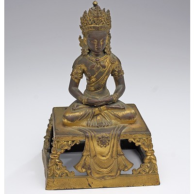 Sino-Tibetan Gilt Bronze Figure of Buddha Amitayus, Qianlong Period, 18th Century