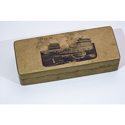 Chinese Paktong Ink Box Engraved with The Forbidden City