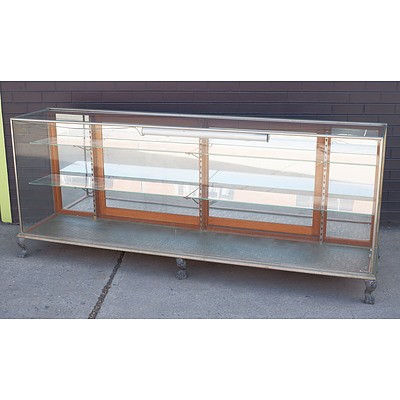 Large Antique Nickel Bound Display Cabinet with Claw Feet