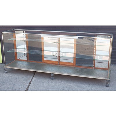 Large Antique Nickel Bound Display Cabinet with Claw Feet