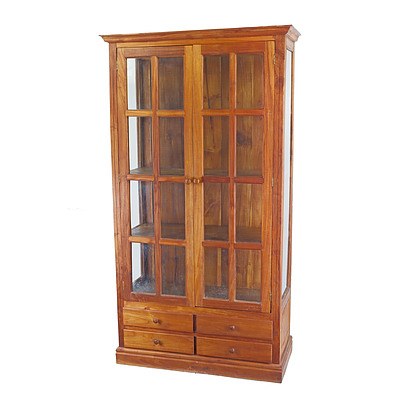 Contemporary Teak Cabinet with Glass Panel Doors