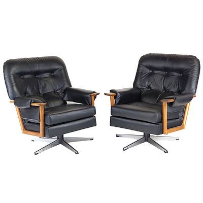 Pair of Black Leather and Vinyl Upholstered Tessa Style Armchairs