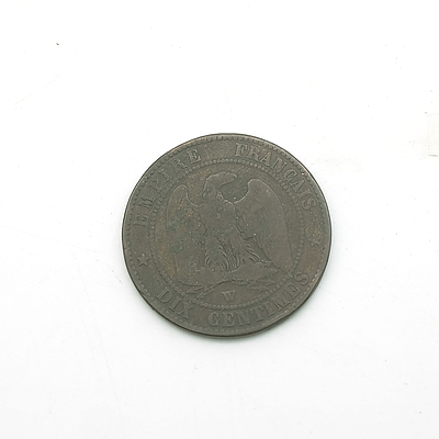 1855 France Napoleon III 10 Centimes Coin