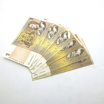 Six Australian One Dollar Banknotes