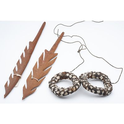Two Aboriginal Tiwi Ceremonial Spear Tips and a Neck Ornament