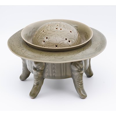 Chinese Song Yaozhou Style Celadon Incense Burner, 20th Century