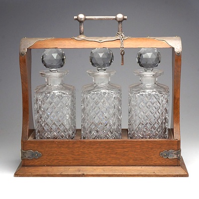 Victorian Oak and Silver Plated Tantalus