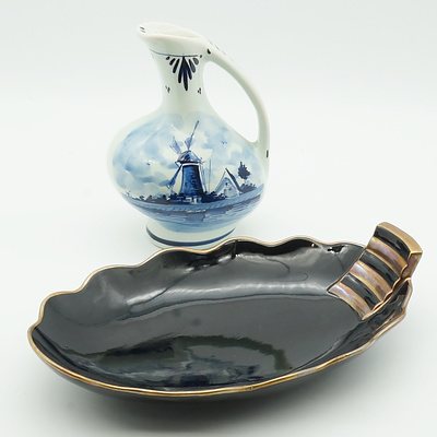 English Carlton Ware Dish and Delft Blue Hand Painted Jug